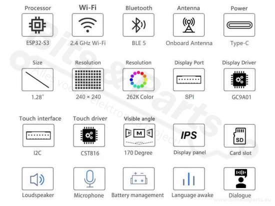 ESP32-S3 Ontwikkelboard WiFi/Buetooth - N16R8 XiaoZhi Balll Batt/Touch